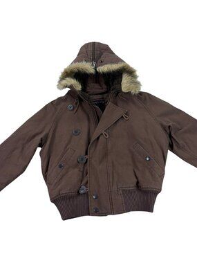 Vintage NOS Alpha Industries Canvas Bomber Hooded Flight Jacket Size M Brown